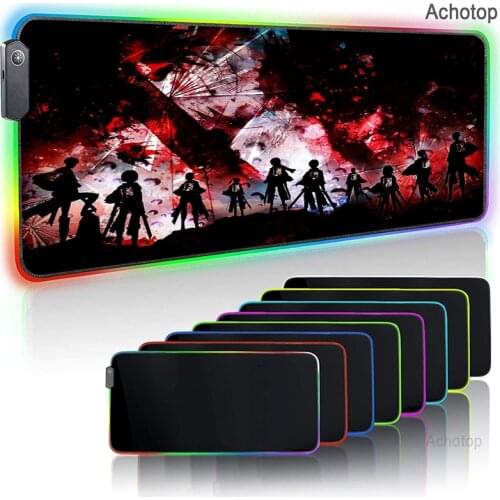Large Anime RGB Mouse Pad XXL Computer Keyboard Carpet Pad LED Gamer PC Connected Mat USB Gaming Desk Mousepad Attack on Titan