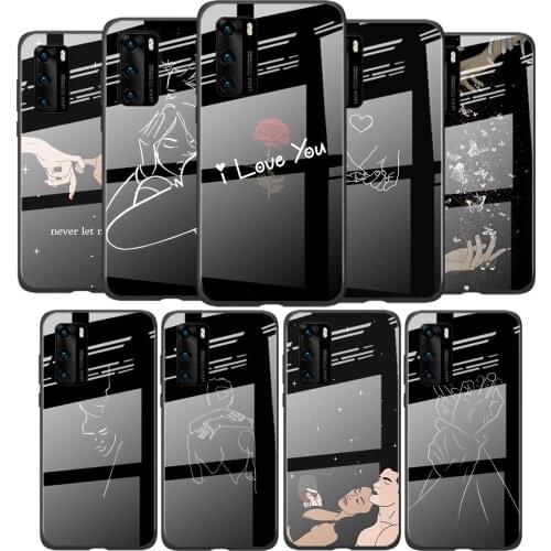 Tempered Glass Cover Line loving girlfriend For Huawei P40 P30 P20 P10 Pro Plus Lite 5G 2019 Shockproof Shell Phone Case