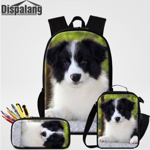 Dispalang Cute Dog 3D Printing School Bags for Boys Girls 3 pcs/set Primary School Backpacks With Pencil Case Lunchbag Bagpack