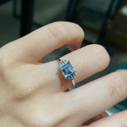 J623 Aquamarine Ring Fine Jewelry Pure 18K Gold Natural Blue Aquamarine 6.1mm Gemstones Fine Rings