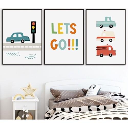Nordic Colorful Car Bus Vehicle Canvas Painting Prints Cute Wall Decorative Posters for Kids Room Bedroom Home Decor Art Picture