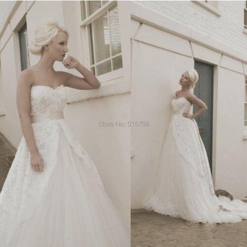 Lace Tulle Garden Wedding Dresses Sweetheart Backless Sweep Train Lace Elegant Bridal Party Gowns Cheap Made In China