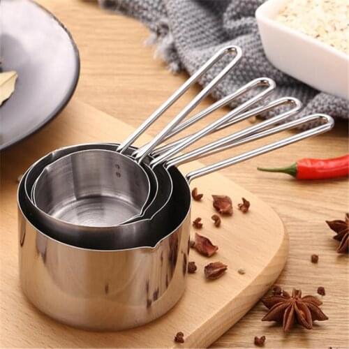 Stainless Steel Measuring Cup Kitchen Measuring Spoon Scoop For Baking Tea Coffee Kichen Accessories Measuring Tool Set 4Pcs/Set