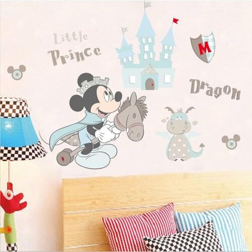 Cartoon Disney Mickey Prince Castle Dragon Wall Stickers For Home Decor Kids Rooms Wall Decals PVC Mural Art DIY Poster