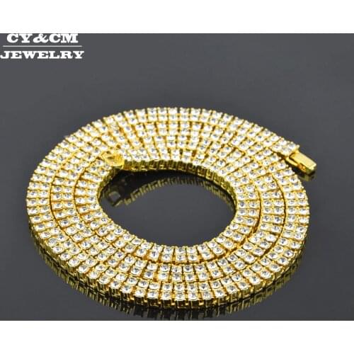 Mens Tennis Gold Necklace Bling Chain Zinc Alloy 2 Row Clear Crystal 8mm CZ Rhinestone Rope Hip Hop Jewelry Necklaces for Women
