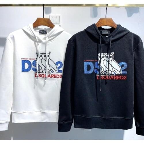 New DSQ2 Mens Long Sleeve Hooded Spring and Autumn Pullover Simple Round Neck Clothing Slim Casual Loose DS379