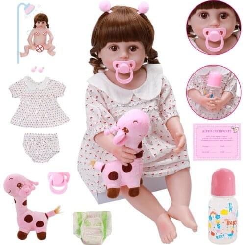 22inch About 56cm Soft Vinyl Full Silicone Body Cute White Skirt Reborn Baby Doll Short Hair Princess Dress Girl For Kids Gifts