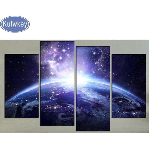 Cross Stitch diamond painting full square display 5d Diamond Embroidery sale"Earth"5d Diamond Mosaic kit 4pcs Dinning Room decor