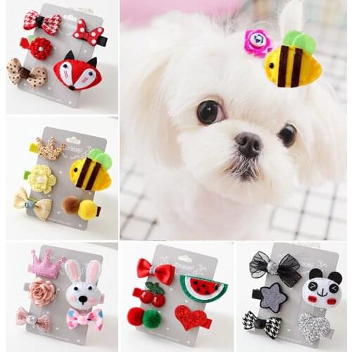 Cute Pet Puppies Hairpin Set Cartoon Bows Hair Clips For Dogs Little Small Princess Teddy Yorkshire Pet Grooming Accessories