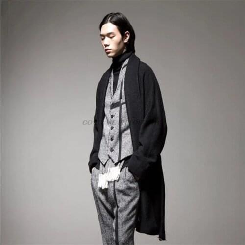 Autumn and winter mens wool coat pajamas collar loose kimono Japanese loose belt large trendy coat