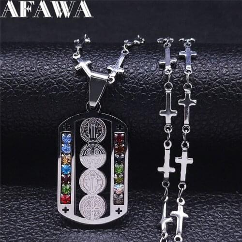 Stainless Steel Crystal Jesus Catholicism Cross Necklaces Women/Men Silver Color Pendant Necklace Jewelry cruz colgante N4909S02