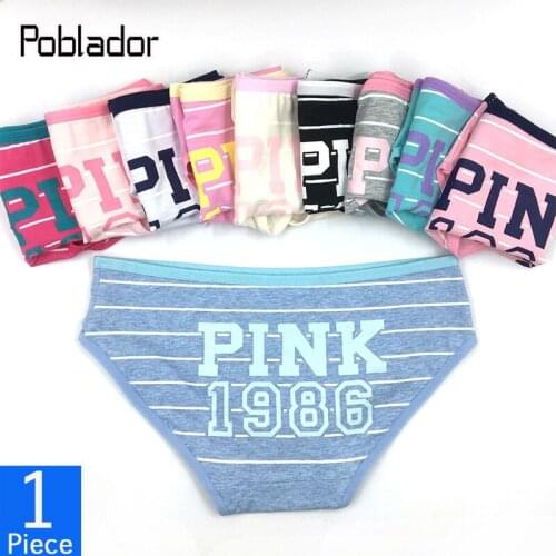 Poblador Hot Solid Color Printing PINK Sports Panties Seamless Mid-Waist Soft Cotton Briefs Comfort Breathable Lady Lingerie
