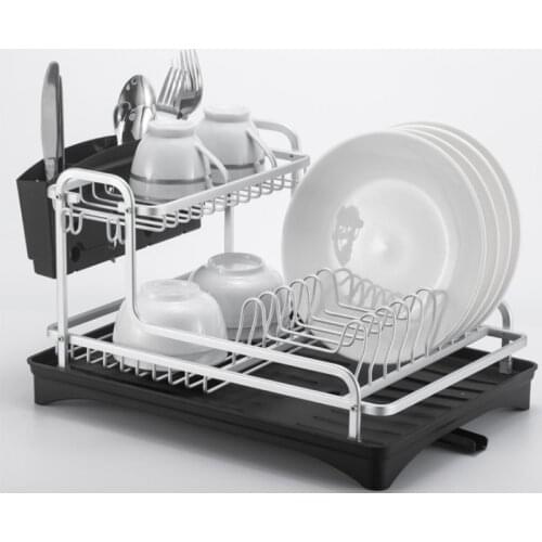 Stainless Aluminium Dish Rack Kitchen Organizer Storage Drain Drying Dishes Shelf Sink With Tray Plate Holder