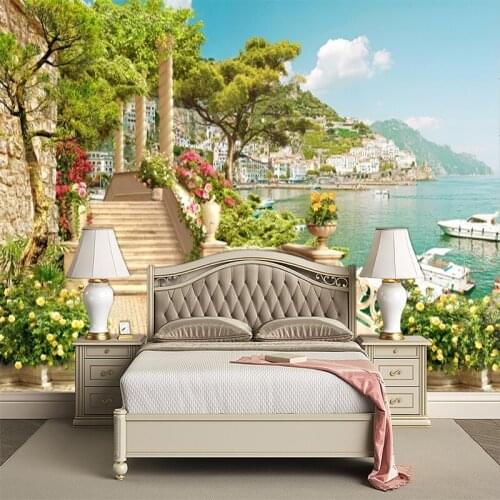 Custom Mural Wallpaper 3D Garden Balcony Steps Lake View Background Wall Painting