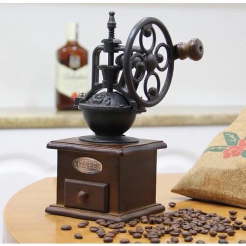 Wheel Design Vintage Manual Coffee Grinder With Ceramic Movement Retro Wooden Mill Hand Coffee Maker Machine For Home Decoration