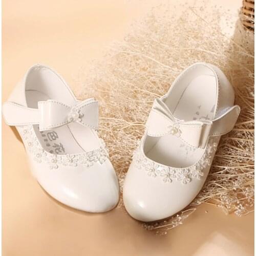 Flower Children Little Baby Girls White Pearl Patent Leather Shoes For Kids Dance Party Wedding Princess Dress Shoes New 2021