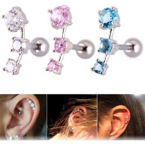 1 Pc New Fashion Cubic Zirconia Steel Barbell Ear Tragus Cartilage Helix Stud Earrings Piercing Hot jewelry