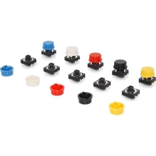 Tact push button switch 25pcs 12x12x7.3 mm button 4-pin momentary SMD PCB micro switch, with cap, for Arduino, AE1027 cap