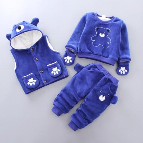 Warm Girls Clothing Set Winter Thick Plush Cotton Clothing Sets For Baby Girls Hoodies Pants Cartoon Kids Suit Children Clothes