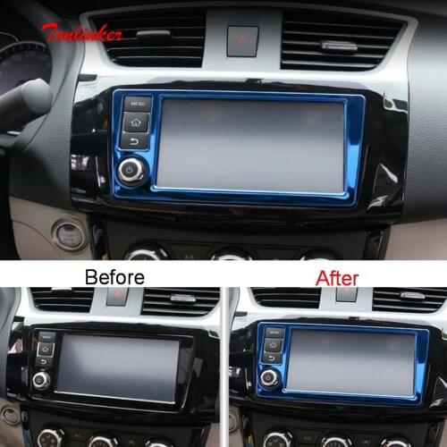 Tonlinker Covers Sticker For Nissan SYLPHY 2016-18 Car Styling 1 PCS Stainless steel Center console Navigation Cover stickers