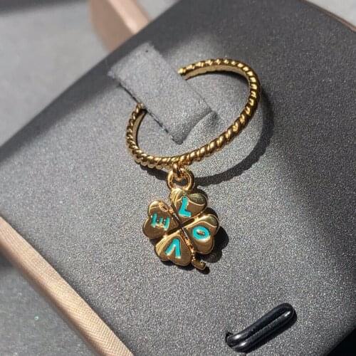 UMGODLY Fashion Brand Ring Gold Color Lagoon Small Blue Love Four Leaf Clover Ring Women June New France Brand Jewelry Gift