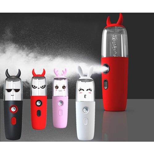 1PC Fashion Girls Devil/Deer Handheld Ultrasonic Mini Air Humidifier Portable Steam Face Humidifier USB Rechargable Humidifier