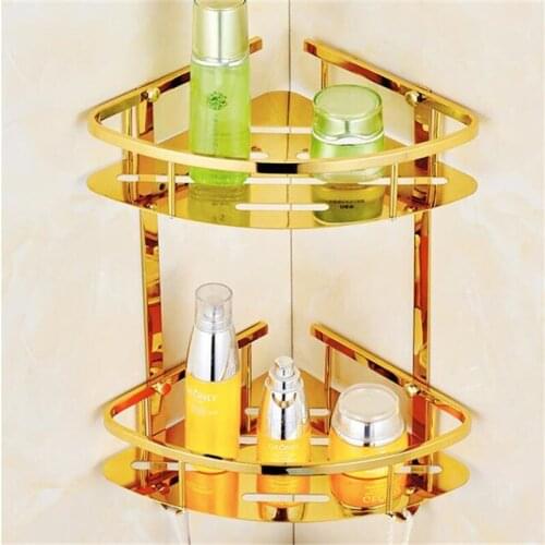 Bathroom Shelf 304 stainless steel Bath Shower Rack Bath Shower Shelf Bath Shower Caddy Holder Bolt Inserting Gold Corner Shelf