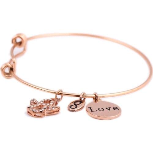 High Quality Rose Gold Expandable Stainless Steel Push Bangle Bracelet Fashion Adjustable Wire Bracelets for Women