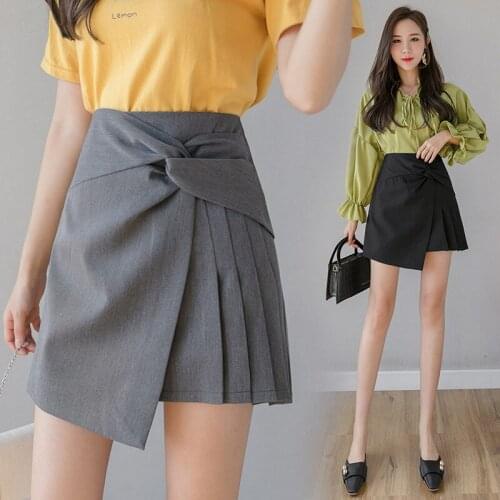 2021 Pleated Skirt Short Skirt Female Spring Summer New High Waist Irregular Skirt A-line Suit Office lady Elegant Bag Hip Skirt