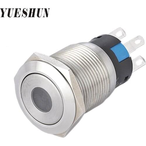 YUESHUN 19mm Latching Switches Flat Round Shape Electrical Equipment LED Light Push Button Switch Dot illuminated LED Switches
