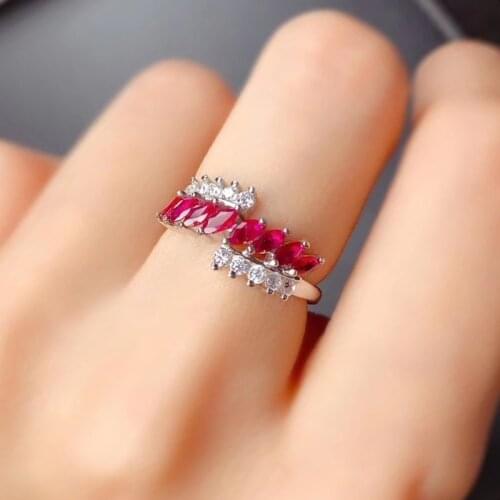 CoLife Jewelry 100% Natural Ruby Ring for Daily Wear 8 Pieces Marquise Cut Ruby Silver Ring Dazzling Silver Gemstone Ring