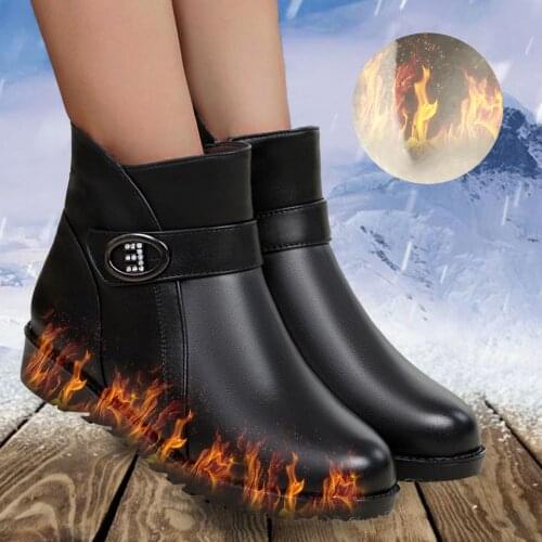Women Boots Shoes Ladies Autumn Winter Round Toe Flat Heel Side Zipper British Style Cotton Warm Plush Shoes Short Ankle Boots