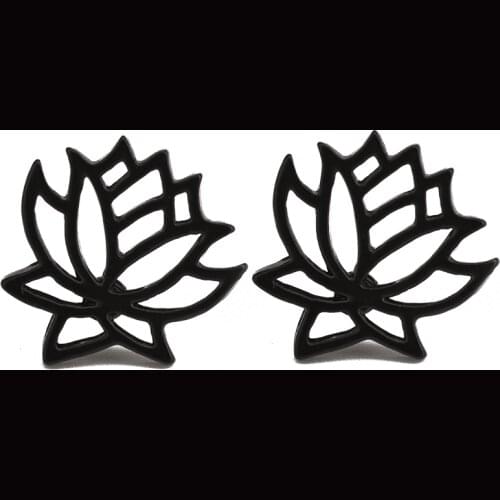 Hollow Cute Lotus Flower Silver Plated Black Golden Women Fashion Plant Stud Earrings