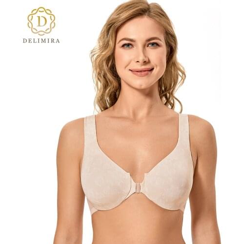 DELIMIRA Womens Front Closure Bra Racerback Underwire Non-padded Cup