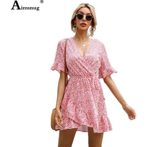 Women Elegant Leisure Casual Short Dress Model Flower Print Summer Beach Dress 2021 Plus size Ladies A-line Dresses Femme