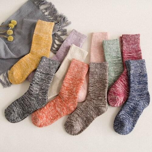 1pair New Winter Thick Warm Wool Terry Towel Women Sock Vintage Christmas Soild Socks Colorful Socks Gift Free Size Cute Sokken