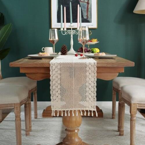 1Pc Widening Crochet Table Runner Knitting Hollow Table Cloth Tassel Tablecloth Drawers Cover Towel Wedding Banquet Decoration