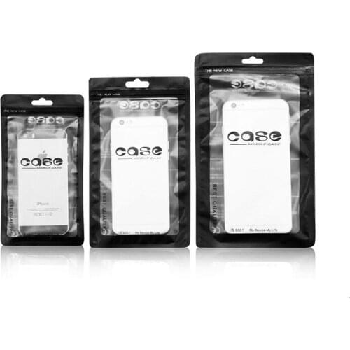 1000Pcs/lot 3 Size Black Plastic Cell Phone Case Event Bags With Hang Hole For Mobile Phone Shell Packaging Zipper Bag