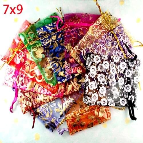 Promotion Birthday Decorations Kids Supplies 100 Random Mixed Bronzing Drawable Organza Gift Bags&pouches 7x9cm(w00459 X 1)