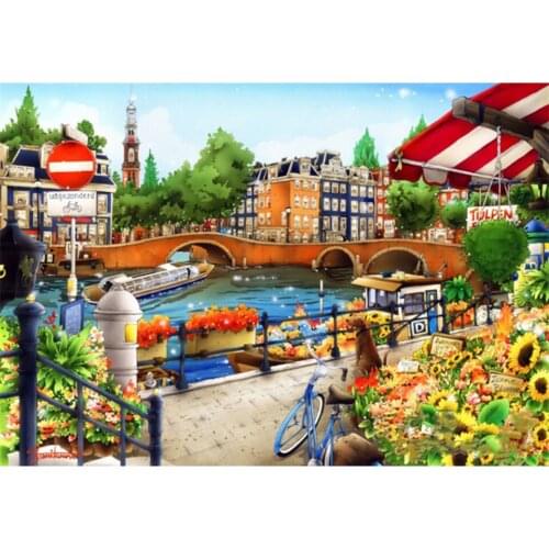 Diy Diamond Painting Cross Stitch Full Square Drill 5D Embroidery Amsterdam City Scenery Picture Diamond Mosaic Sale Home Decor