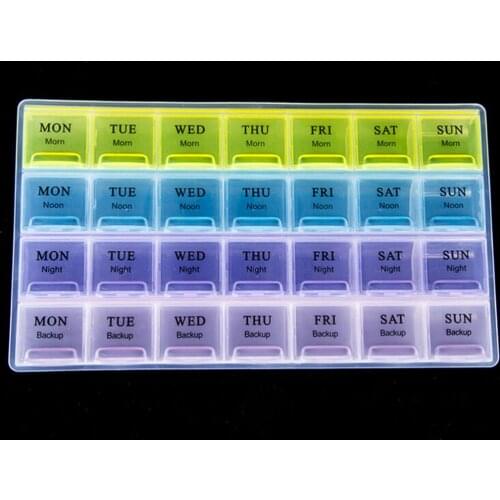 1PCS Weekly 7 Days 4 Row 28 Squares Container Case Medicine Storage Organizer Tablet Pill Box Holder