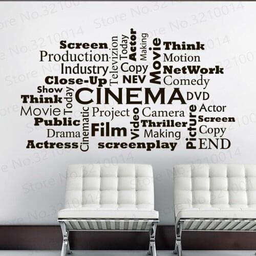Movie Room Interior Decor Cinema Film Words Wall Decals Ciname Making Studio Window Poster Vinyl Cinema Wall Art Sticker PW258