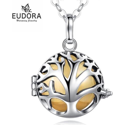 EUDORA Urn Cremation Pendant 16mm Tree of Life Opened Cage Locket Ash Holder Keepsake Capsule Necklace Chime Ball DIY Jewelry H1