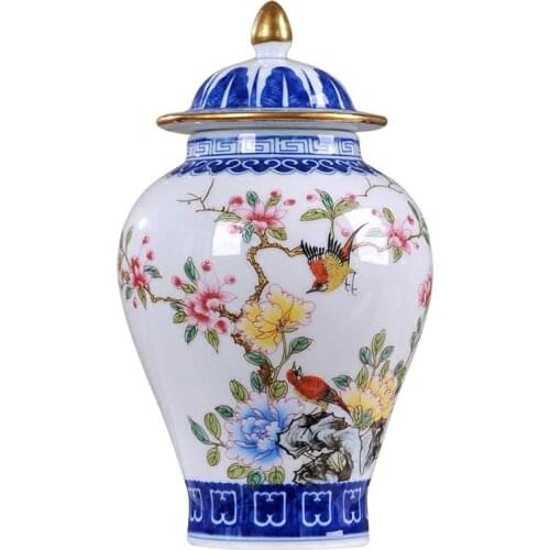 Jingdezhen Porcelain Blue And White Vase Flower Arrangement Device Flower And Birds Pattern New Chinese Style Home Living Room