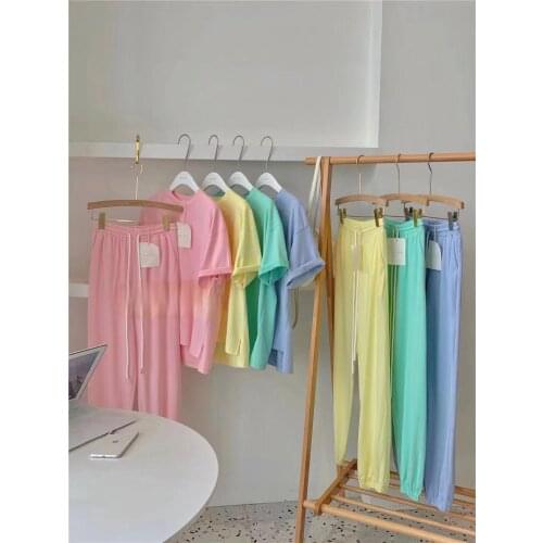 Casual suit women summer thin new style Korean loose fashion short sleeved t shirt elastic high waist sports pants two piece