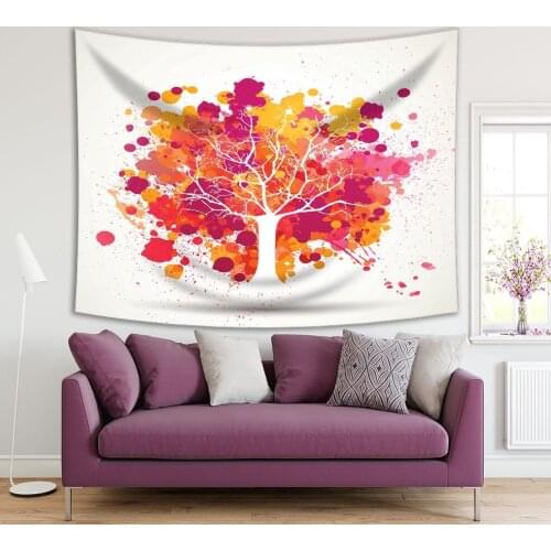 Tapestry Tree with Colorful Splashes Artistic Nature Theme in Fuchsia Orange Yellow Art Print