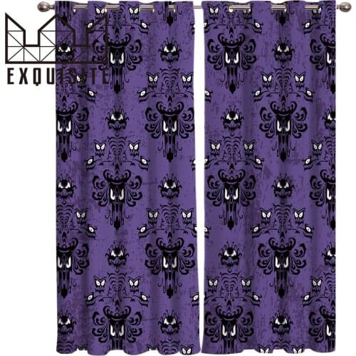Halloween Grimace Haunted Mansion Window Treatments Living Room Purple Black Window Curtains Bedroom Drapes Kids Room Home Decor