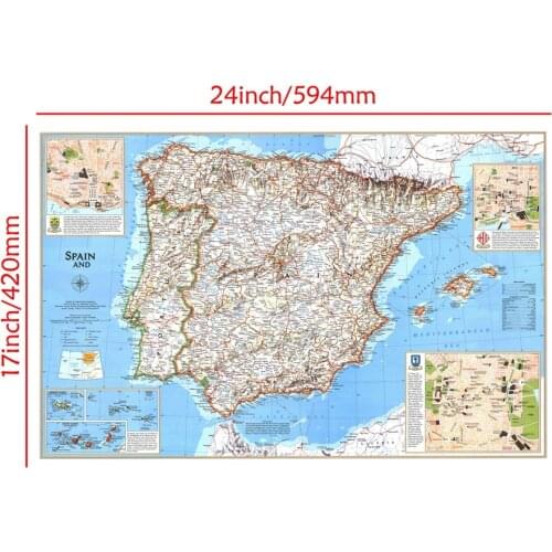 A2 Size Europe Partial Travel Map Non-woven National Map of Spain and Portugal Learning Education Supplies Wall Decor Poster