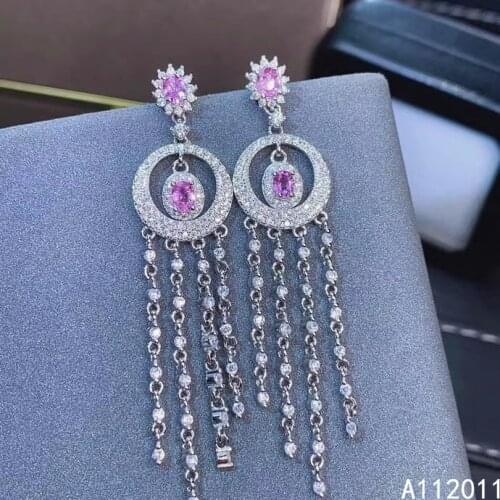 KJJEAXCMY Fine Jewelry 925 sterling silver inlaid natural pink sapphire luxury female new earrings Eardrop support test
