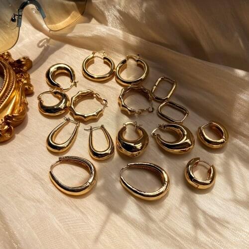 Classic Statement Brass Hoop Earrings For Women High Polished Geometric Chunky Circle Earrings Jewelry Gifts